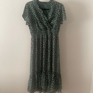 Beautiful green with off white polka dots dress